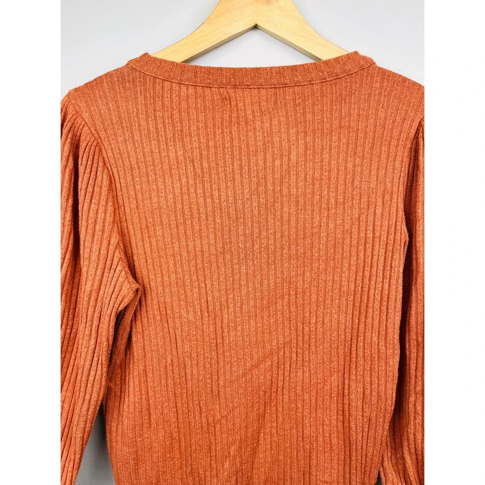 Madewell Ribbed Puff Sleeve Top S Rust Orange Soft Girl Aesthetic‎ Minimalist